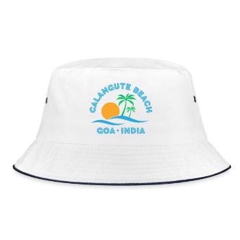 Goa Sunrise Calangute Strandpalmen - Bucket Hat - Weiß/Navy - Vorne