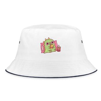 Cute Dinosaur Chilling And Scrolling On Phone - Bucket Hat - white/navy - Front