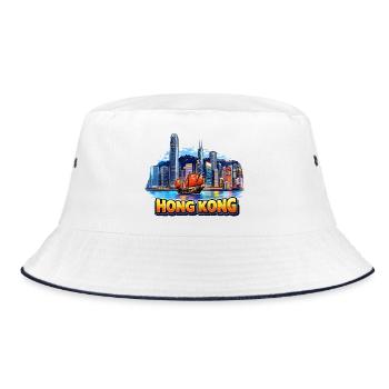 Hong Kong Skyline - Bucket Hat - white/navy - Front