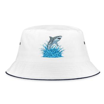 Haifischsprung über Wildwasser - Bucket Hat - Weiß/Navy - Vorne