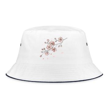 Cherry Blossom Branch Line Art Illustration - Bucket Hat - white/navy - Front