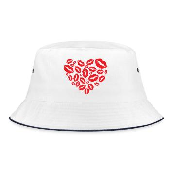 Red Lipstick Kisses Heart Romantic Love Design - Bucket Hat - Weiß/Navy - Vorne