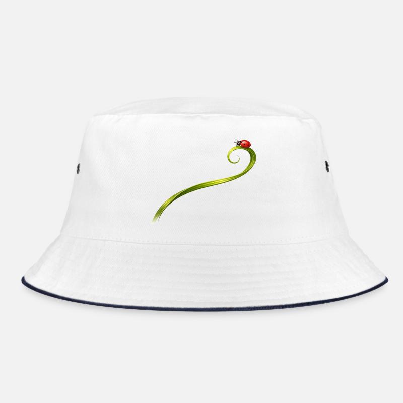 Ladybug on curved blade of grass Bucket Hat