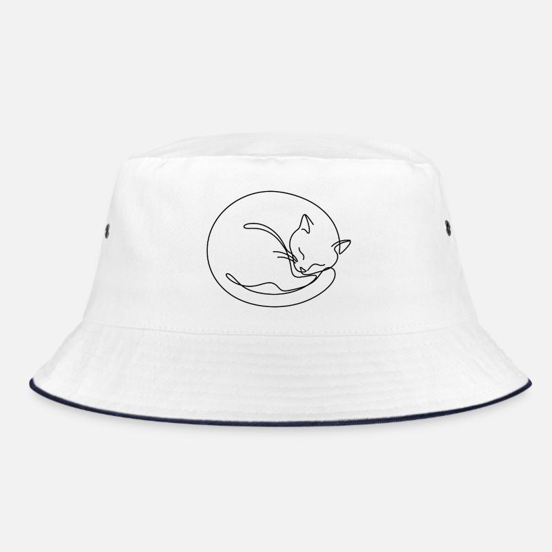 Minimalist Sleeping Cat One Line Art - Bucket Hat - white/navy