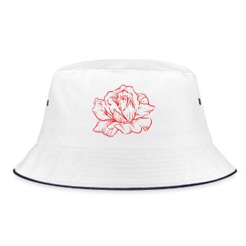 Red Rose Line Art - Bucket Hat - white/navy - Front