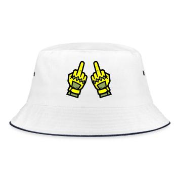 Zwei Mittelfinger Handschuhe Gelb Symbol - Bucket Hat - Weiß/Navy - Vorne