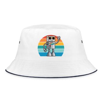Retro Ki Roboter für Technikliebhaber & Roboterfan - Bucket Hat - Weiß/Navy - Vorne