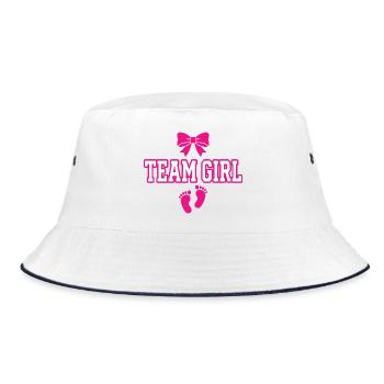 Team Girl Schleife Fußspuren Design - Bucket Hat - Weiß/Navy - Vorne