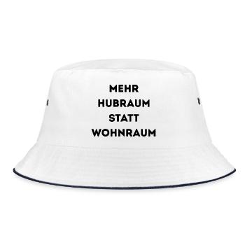 Mehr Hubraum statt Wohnraum – Lustiger Auto Spruch - Bucket Hat - Weiß/Navy - Vorne