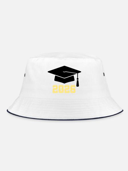 Absolvent 2026 Bachelor Hut - Bucket Hat - Weiß/Navy - Vorne