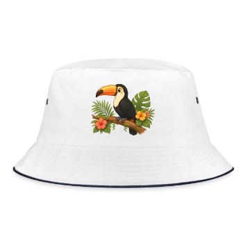 Motif de dessin animé d’oiseau tropical sur une branche de toucan - Bob - blanc/marine - Devant