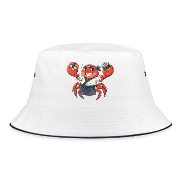 Krabben Sushi-Koch mit Kopfbedeckung - Bucket Hat - Weiß/Navy - Vorne
