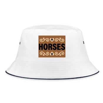 Horses Schriftzug Retro Reiten - Bucket Hat - Weiß/Navy - Vorne
