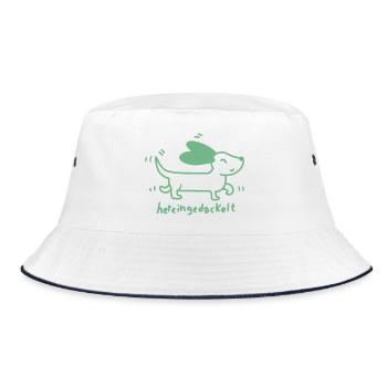  Dackel verspielt, handgezeichnet - Bucket Hat - Weiß/Navy - Vorne