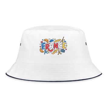 Hello France T-Shirt – Bemalte Trikolore-Flagge - Bucket Hat - Weiß/Navy - Vorne