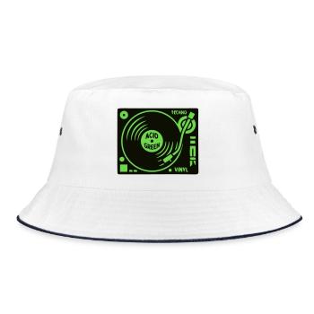 Plattenspieler Techno DJ Mixer Vinyl Rave - Bucket Hat - Weiß/Navy - Vorne