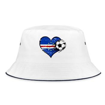 Kap Verde Flagge Fußball mit Herz - Bucket Hat - Weiß/Navy - Vorne