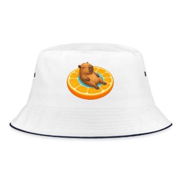 Relaxter Capybara auf Orangenscheibe - Bucket Hat - Weiß/Navy - Vorne