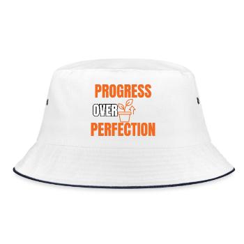 Progress Over Perfection Minimalist Typography - Bucket Hat - white/navy - Front