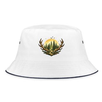 Forest path in sunlight with antler frame - Bucket Hat - white/navy - Front