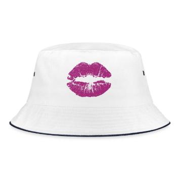 Kussmund mit Lippenstift Lippe Abdruck pink - Bucket Hat - Weiß/Navy - Vorne