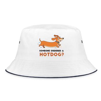 Hot dog ? Illustration ludique du teckel - Bob - blanc/marine - Devant