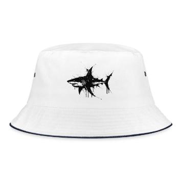 Black Splat Shark Watercolor - Bucket Hat - white/navy - Front