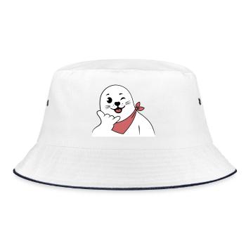 Winking Seal Wearing a Bandana Throwing Shaka Sign - Bucket Hat - white/navy - Front