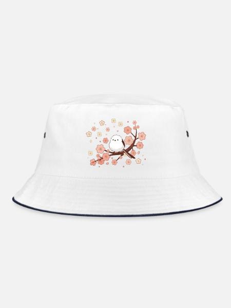Süße Schwanzmeise im Kirschblütenbaum - Bucket Hat - Weiß/Navy