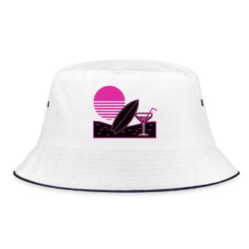 Surfbrett Cocktail Strand Logo - Bucket Hat - Weiß/Navy - Vorne