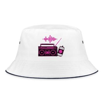 Neon Boombox Radio Grafik - Bucket Hat - Weiß/Navy - Vorne