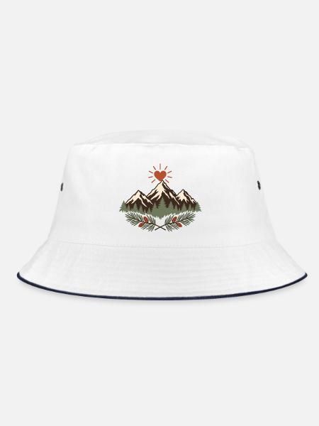 Kompass und Berge – Berge - Bucket Hat - Weiß/Navy
