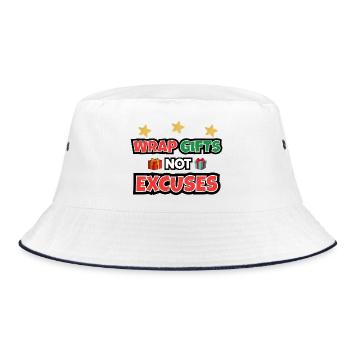 Geschenke einpacken, keine Ausreden - Bucket Hat - Weiß/Navy - Vorne