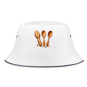 Vom Löffelleeren zum fertigen Holzlöffel - Bucket Hat - Weiß/Navy - Vorne