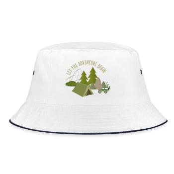 Lasst das Abenteuer beginnen – Camping - Bucket Hat - Weiß/Navy - Vorne
