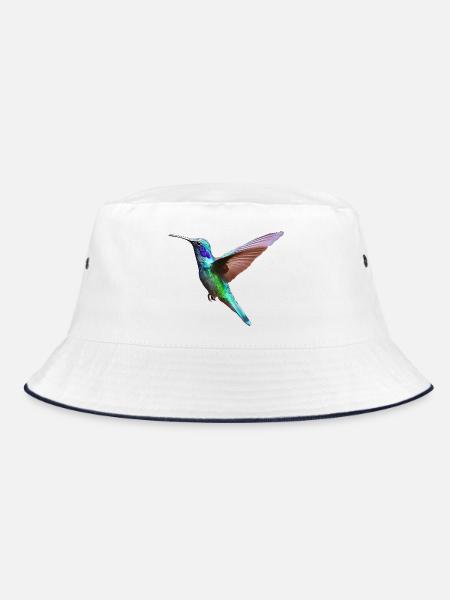 Kolibri – Vogelillustration - Bucket Hat - Weiß/Navy