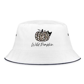 Halloween Katze – Leopard Kürbis, Halloween Shirt - Bucket Hat - Weiß/Navy - Vorne