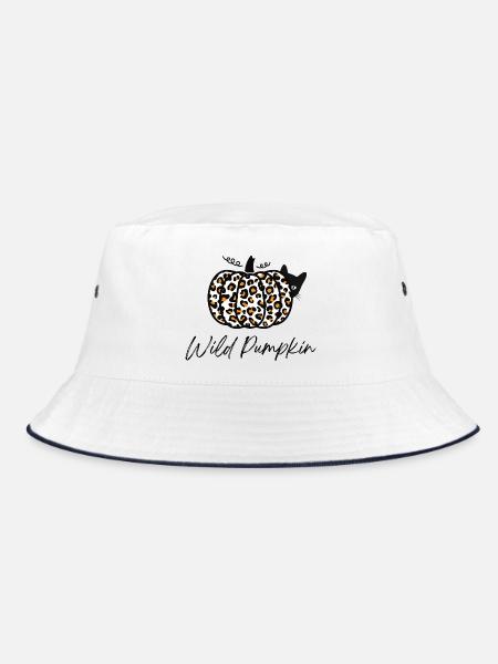 Halloween Katze – Leopard Kürbis, Halloween Shirt - Bucket Hat - Weiß/Navy