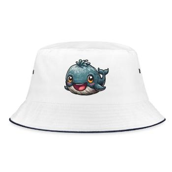 Kuschelige Blauwal-Illustration - Bucket Hat - Weiß/Navy - Vorne