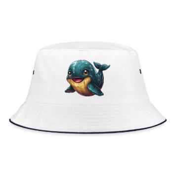 Kuschelfreund Wal Cartoon - Bucket Hat - Weiß/Navy - Vorne