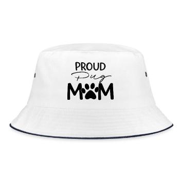 Stolze Puggy Mutter, Mops - Bucket Hat - Weiß/Navy - Vorne