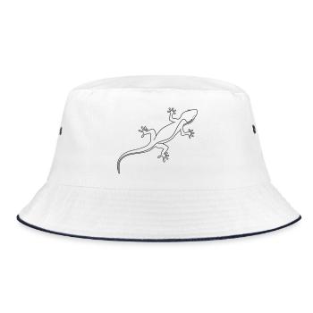 Strichzeichnung Gecko - Bucket Hat - Weiß/Navy - Vorne