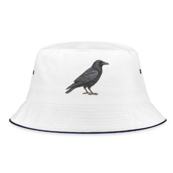 Great European Raven Black Grafik in Grau - Bucket Hat - Weiß/Navy - Vorne