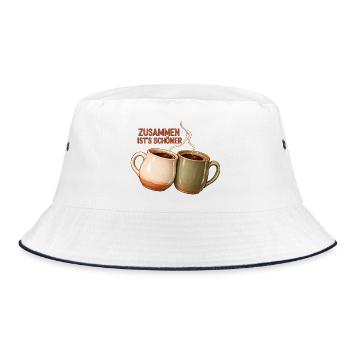Zusammen ist's schöner - Zwei Kaffeetassen - Bucket Hat - Weiß/Navy - Vorne