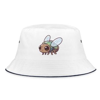 Fliege - Bucket Hat - Weiß/Navy - Vorne