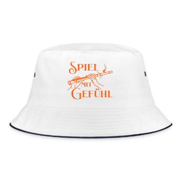 Querflöte - Spiel mit Gefühl Flötenmusik Flötistin - Bucket Hat - Weiß/Navy - Vorne