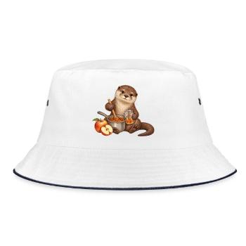 Otter kocht Apfelmarmelade - Bucket Hat - Weiß/Navy - Vorne