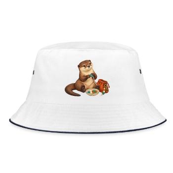 Otter fädelt einen Taschenanhänger - Bucket Hat - Weiß/Navy - Vorne