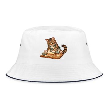Katze rollt Zimtschnecken - Bucket Hat - Weiß/Navy - Vorne