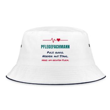 Pflegefachmann – Puls ruhig, Nerven aus Stahl - Bucket Hat - Weiß/Navy - Vorne
